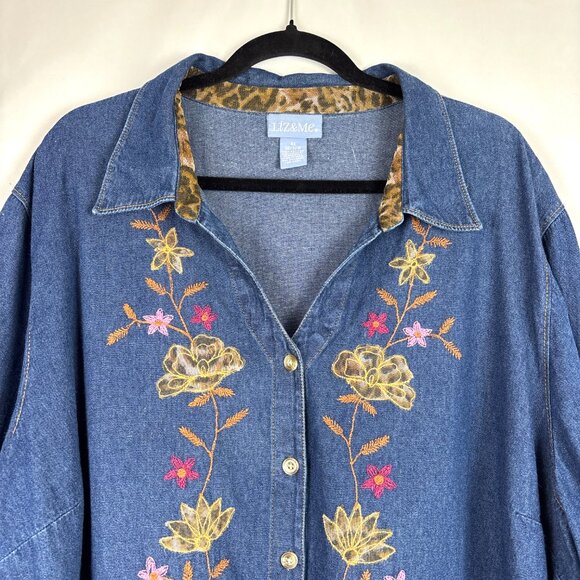 Liz & Me Embroidered Denim‎ Button-Up Top Women's 4X Floral Western Boho Shirt - Picture 3 of 16